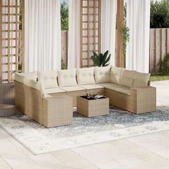 vidaXL Juego De Sof&aacute;s Jard&iacute;n Con Cojines Beige 10 Pzas Rat&aacute;n Sint&eacute;tico Vidaxl
