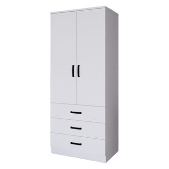 Dmora Armario 2 Puertas Sondrio, Dormitorio Percheros, 3 Cajones, Apertura Abatible, Corredera, 60x175h Cm Blanco