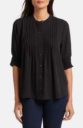 NYDJ Pleated Peasant Blouse in Black at Nordstrom, Size Xx-Small