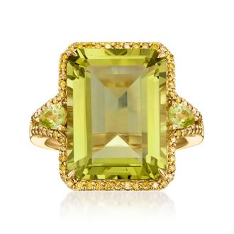 Ross-Simons Lemon Quartz Ring With. Peridots and. Yellow Diamonds in 14kt Yellow Gold