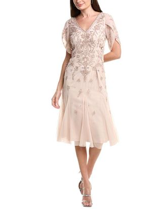 Adrianna Papell Bead Mesh Midi Godet Dress