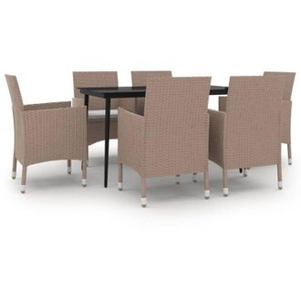 vidaXL Set Comedor De Jard&iacute;n 7 Pzas Y Cojines Rat&aacute;n Sint&eacute;tico Y Vidrio Vidaxl