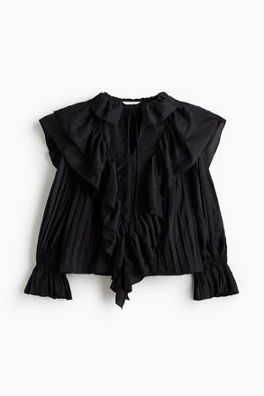 H&M Plissierte Bluse mit Volants - Schwarz
