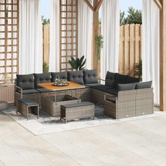 vidaXL Conjunto De Sof&aacute; De Jard&iacute;n Con Coj&iacute;n 13 Pcs Gris Polirat&aacute;n Vidaxl