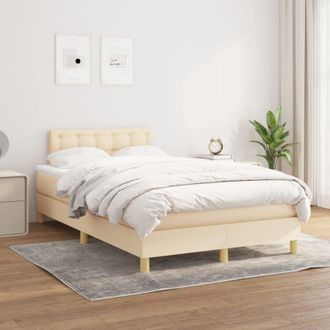 vidaXL Cama Box Spring Con Colch&oacute;n Tela Color Crema 120x200 Cm Vidaxl