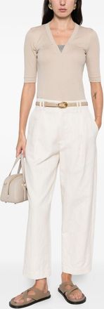 Brunello Cucinelli Brunello Cucinelli Womens Cotton V-necked Sweater - Nude - Size X-Small