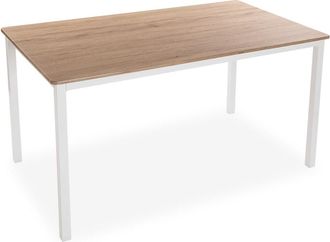 VERSA Mesa de comedor 6 personas en aglomerado efecto madera y metal blanco