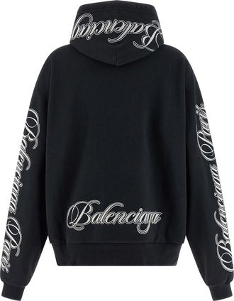 Balenciaga Cursive Embroidered Hoodie - Black