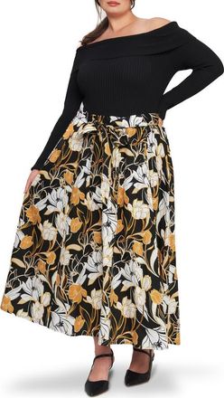 Flying Tomato Off the Shoulder Long Sleeve Mixed Media Dress in Black at Nordstrom Rack, Size 1 X