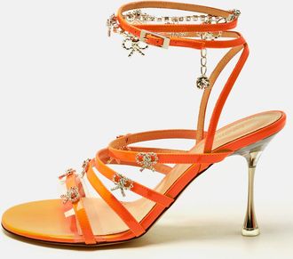 Mach & Mach Neon Orange Patent Leather Crystal Bow Camille Sandals