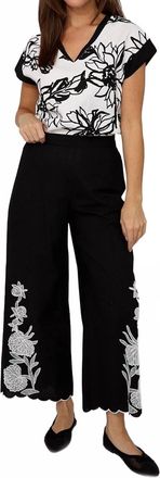 Frank Lyman Design Floral Embroidered Wide-Leg Trousers In Black/white