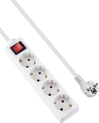 OEM Regleta De 4 Tomas Con Interruptor, 3500 W, 16 A, 1,5 M, Blanca, Bloqueo De Seguridad Para Ni&ntilde;os, Tomas Inclinadas A 45&deg; Para Evitar El Consumo De Ene