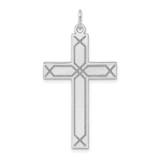 Diamond2Deal 14K White Gold Laser Designed Cross Pendant