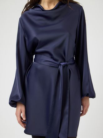Y.A.S Blusenkleid Y.A.S YASTHEA LS DRESS S. NOOS, Damen, Gr. 36, N-Gr, evening blau, Web, Obermaterial: 97% Polyester, 3% Elasthan, unifarben, regular fit k