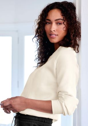 Bench Sweatshirt BENCH. LOUNGEWEAR, Damen, Gr. 32/34, creme, Sweatware, Obermaterial: 60% Baumwolle, 40% Polyester, unifarben, bequem h&uuml;ftlang, Rundhals, Ri