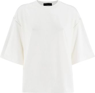 Fabiana Filippi Elegante T-shirt met Diamanten Borduurwerk - Dames - T-shirts - Wit - XS - Katoen - Tops