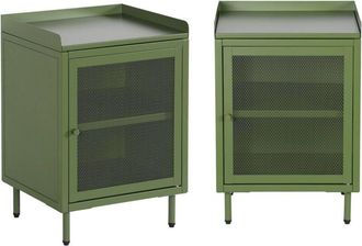 Sweeek Set of 2 industrial green metal bedside tables with 1 mesh door, 40 x 37 x 58,5 cm - Ohio