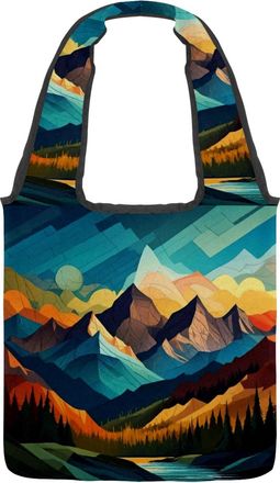 Generic Art Distant Mountains Reversible Canvas Shoulder Tote - Double-Sided Print, 12oz Cotton, 27cm Drop, Fold-Flat Bag for Travel, Shopping, Street Outings