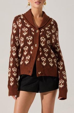 ASTR the Label Marcenia Shawl Collar Cardigan in Brown Floral at Nordstrom Rack, Size Medium
