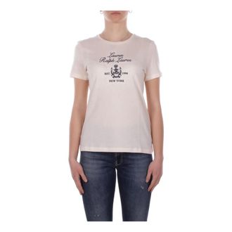 Ralph Lauren T-Shirts, female, Beige, Size: M Logo Printed Crewneck T-Shirt