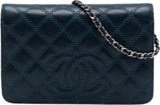Chanel Pre-owned Wallet on Chain - Dames - Vintage Schoudertas - Blauw - ONE Size - Leer - Vintage