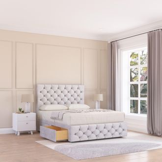 Sloomy Watson Divan Bed Base 4 Drawers 12 Footboard & 54 Floor Standing Headboard in Silver | Size: Small Double