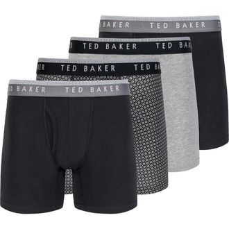 Ted Baker Assorted 4-Pack Stretch Cotton Boxer Briefs in Black /Grey at Nordstrom Rack, Size Small