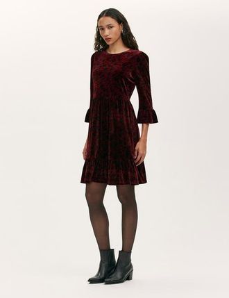 Finery Cammie Animal Print Velvet Short Dress in Burgundy Animal at Nordstrom, Size 16