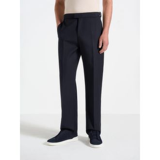 Mani&egrave;re De Voir Joseph Regular Fit Pinstripe Tailored Trousers in Navy at Nordstrom, Size 34 Uk