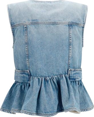 Ganni Womens Denim Vest Light Blue Vintage Cotton Tops Top
