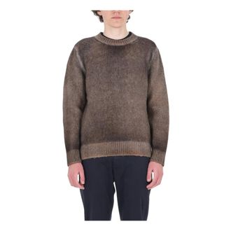 Avant Toi Round-neck Knitwear, male, Brown, Size: M Brushed Crew-neck Sweater