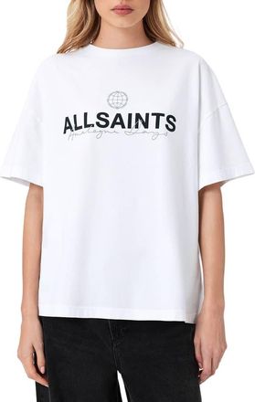 AllSaints Emblem Avri Logo Slit Back Graphic T-Shirt in Jet Black at Nordstrom, Size X-Small