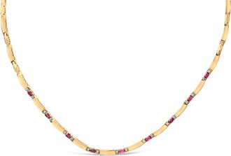 House of Brilliance 14K Yellow Gold Red Ruby and 3/8 Cttw Diamond Alternating Link Necklace