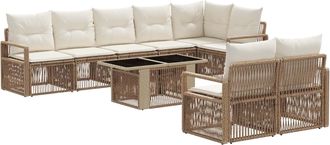 vidaXL Conjunto De Sof&aacute;s De Jard&iacute;n 9 Uds. Beige Y Blanco Crema Vidaxl