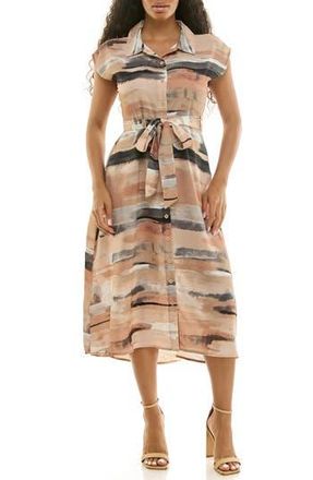Nina Leonard Print Short Sleeve Shirtdress in Cappuccino Multi at Nordstrom Rack, Size X-Large