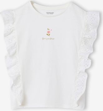 Vertbaudet M&auml;dchen T-Shirt mit Lochstickerei-Volants wollwei&szlig;