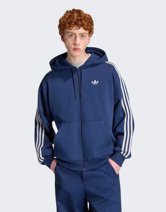adidas Originals adicolor - Felpa con cappuccio oversize blu notte/ grigia con zip-Viola