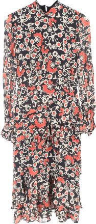 Saloni Isa Tiered Starfruit-Print Midi Dress in Multicolor Silk
