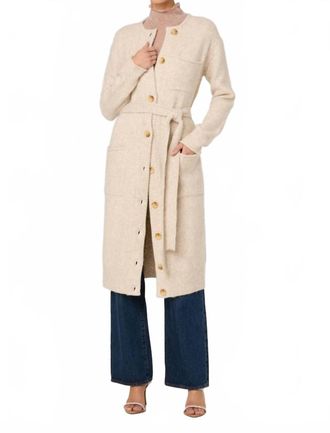 Astr Meris Belted Longline Cardigan In Cream