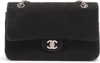 Chanel Timeless Quilted Black Fabric Bag Size S