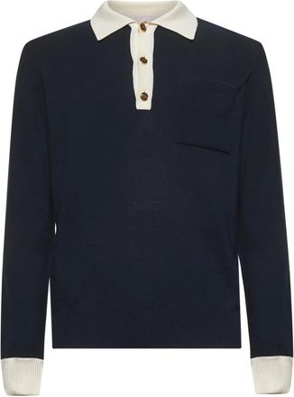 Valentino Tops, Heren, Blauw, M, Katoen, Blauw Poloshirt met Boter-Kleurige Details