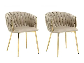 Vente-Unique Sedia In Velluto E Metallo Dorato Beige - Lotto Di 2 - Elegano