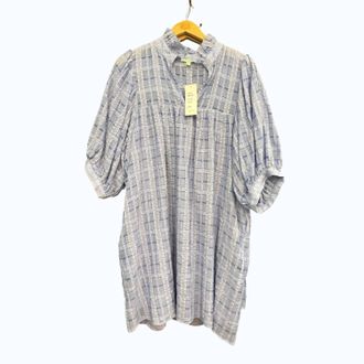 Jade Yoga Womens High Neck Puff Sleeve Dress In Denim