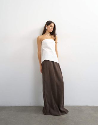 Topshop Gonna lunga slim extra larga color cioccolato allacciata in vita-Marrone