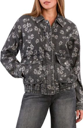 HINT OF BLU Floral Stretch Denim Jacket in Grey Floral Denim at Nordstrom, Size X-Small