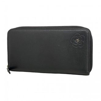 Chanel Black Leather Long Wallet (Bi-Fold) (Pre-Owned)