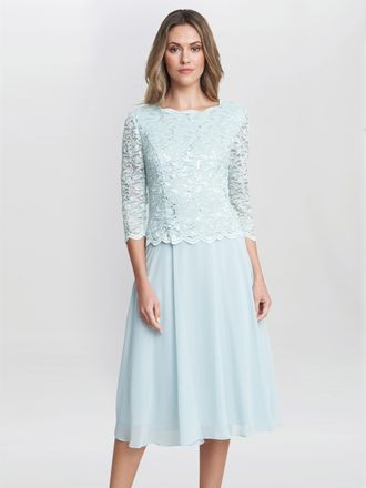 Gina Bacconi Womens Rona Midi Dress With Lace Bodice & Chiffon Skirt - Mint - Size 18 UK