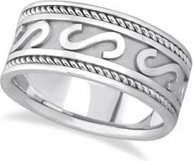 Allurez Mens Celtic Irish Hand Made Rope Wedding Band Palladium (10mm)
