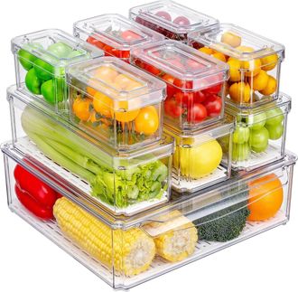 OEM Juego De 10 Cajas Apilables Para Nevera Con Tapas, Transparentes, Para Frutas Y Verduras