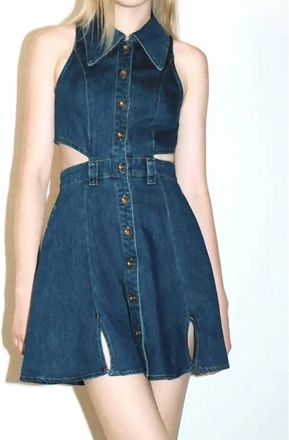Urban Revivo Cut-Out Sleeveless Denim Dress In Blue